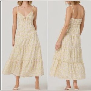 New ASTR the Label Tiered Strap Maxi Dress Pink lime Green Floral Boho Size XL